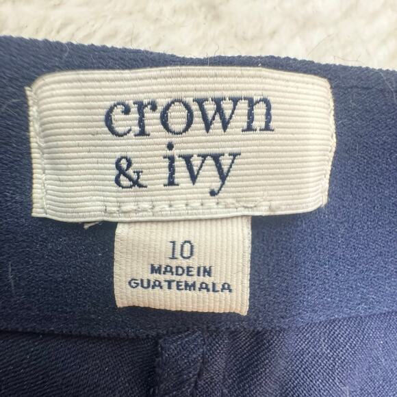 Crown & Ivy Navy Blue Slip On Skirt/Shorts Skort Sz10 Embroidered Hem Front Slit - Picture 6 of 11